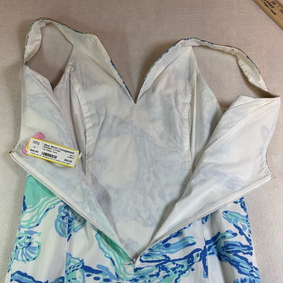 Lilly Pulitzer White Mini Dress with Blue and Teal Shell Print - Picture 7 of 8